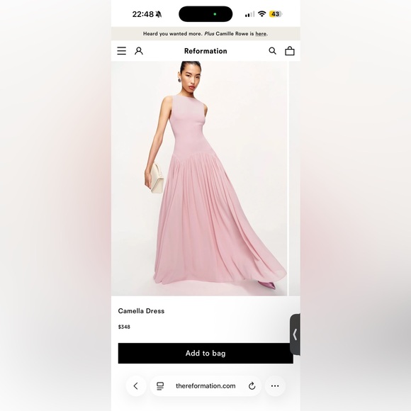 Reformation Camella Dress in Soft Pink